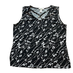 WHBM Black and White Graphic Cut Out Tank Top - Size Large.